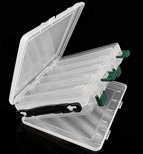 Milepetus Double-Sided Fishing Lure Hook Tackle Box Visible Hard Plastic Clear Fishing Lure Bait Squid Jig Minnows Hooks Accessory Storage Case Container (Clear-10 Slots) - Image 1