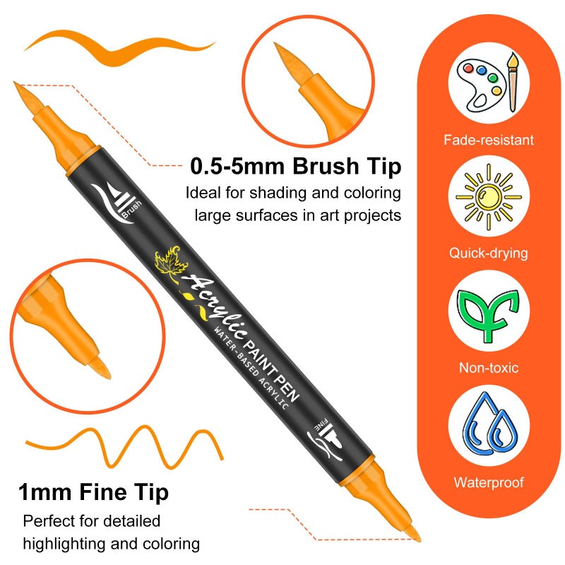 NICETY 128 Acrylic Paint Markers, Dual Tip Brush Paint Pens for Rock Painting, Wood, Glass, Stone, Canvas, Ceramic, Fabric - Fine & Brush Tip Water Based Acrylic Markers Pens - Image 4