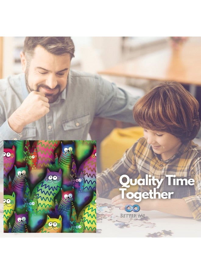 Better Me Funky Felines Square 1000 Piece Puzzle - Funny & Colorful Cat Puzzles For Adults 1000 Piece, Unusual Trippy Smiling Kitty Cats Puzzle - Image 4
