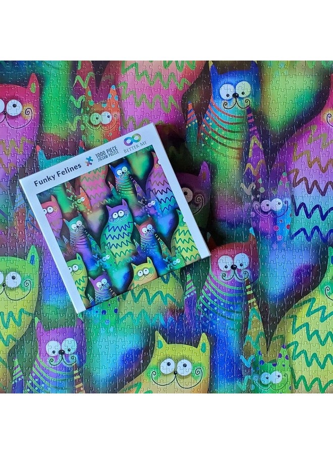 Better Me Funky Felines Square 1000 Piece Puzzle - Funny & Colorful Cat Puzzles For Adults 1000 Piece, Unusual Trippy Smiling Kitty Cats Puzzle - Image 3