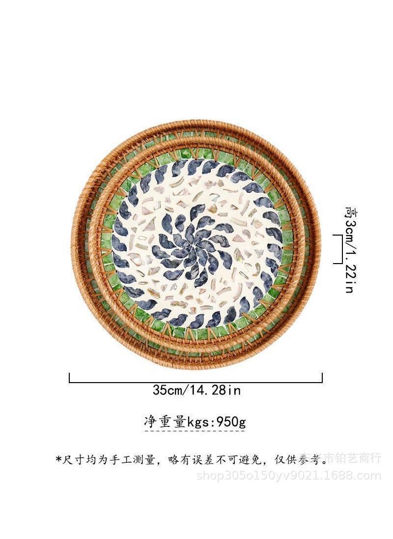 Handmade Rattan Color Shell Tray Fruit Plate Household Creative Living Room Coffee Table Storage Frame Fruit Plate Bread Dispensary Plate Turkish [big and small 2-piece set] shell plate 