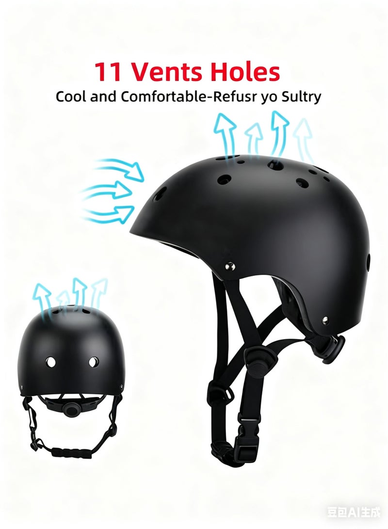 خوذة دراجة أطفال سوداء قابلة للتعديل خوذة أمان متعددة الرياضات بتصميم تهوية لل skateboard دراجة سكوتر من الصغار إلى الشباب - Image 5