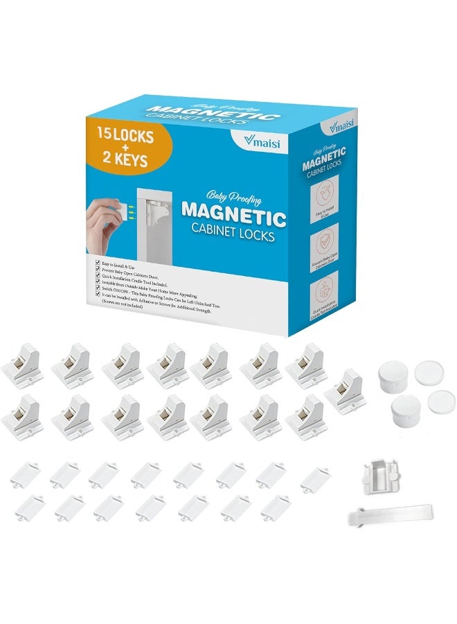 في ماسي Vmaisi Baby Proofing Magnetic Cabinet Locks (15 Locks and 2 Keys) - Image 1
