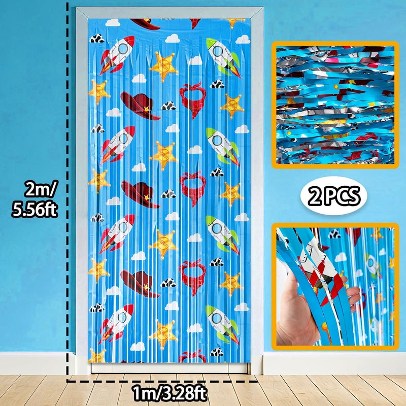 Bexlora Toy Birthday Party Backdrop, 2 Pack Toy Theme Foil Fringe Curtains for Kids Birthday Decorations, Tinsel Streamers Photo Booth Background for Toy Themed Party Decor - Image 2