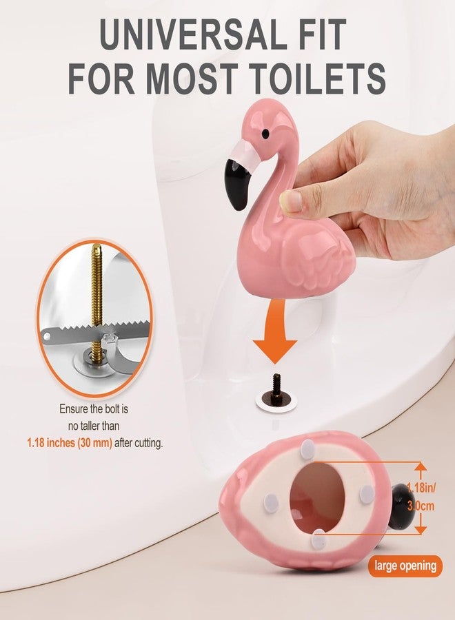 boeemi Flamingo Toilet Bolt Covers Decorative - 2PCs Cute Ceramic Toilet Bolt Caps for Bottom of Toilet, Pink Bathroom Christmas Decor Screw Covers, Flamingo-Gifts for Women - Image 4