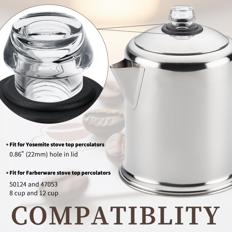 Pulems Coffee Percolator Plastic Knob Top and Washer Rings Compatible with Farberware Yosemite Coffee Percolators, Fit for Farberware Coffee Maker Replacement Parts,Transparent Coffee Percolator Top 2 Sets ï»¿ - Image 3