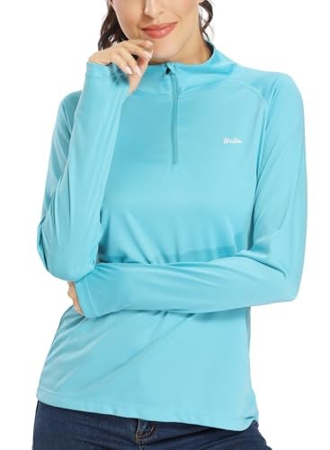 Willit Women's UPF 50+ Quarter Zip Sun Protection Shirt SPF Long Sleeve Workout Golf Hiking Shirt Quick Dry Rash Guard Blue XXL - Image 1