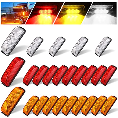 Riakrum 25 Pcs 4 Inch 3 LED Side Marker Lights Waterproof Sealed Trailer LED Lights for Rv Truck Utv Atv Boats, 12v, Red, Orange and White - Image 1