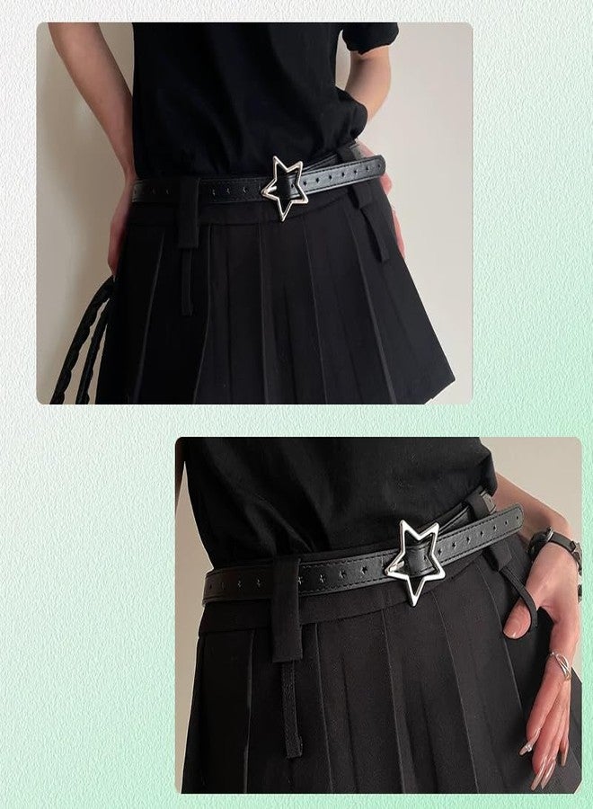 حزام جلدي أسود بتصميم ريترو، إكسسوارات على شكل نجمة للبنات والأولاد، حزام Y2k، أحزمة بانك سوداء للبنات، حزام مطاطي لفساتين الجينز، حزام جلد صناعي سميك بتصميم قوطي للنساء والفتيات، أحزمة قوطية على شكل نجمة، تصميم ريترو Y2k - Image 5