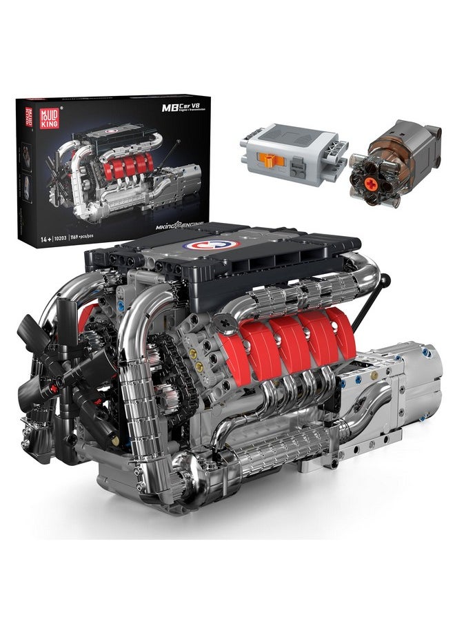mould king Mould King V8 Model Engine Kit for Adults, V8 Engine Building Sets, Mini Engine Toys Scale with Motor, STEM Project Building Kits, DIY Collectible Blocks for Boys (1169 Pieces) 10203  - Image 1