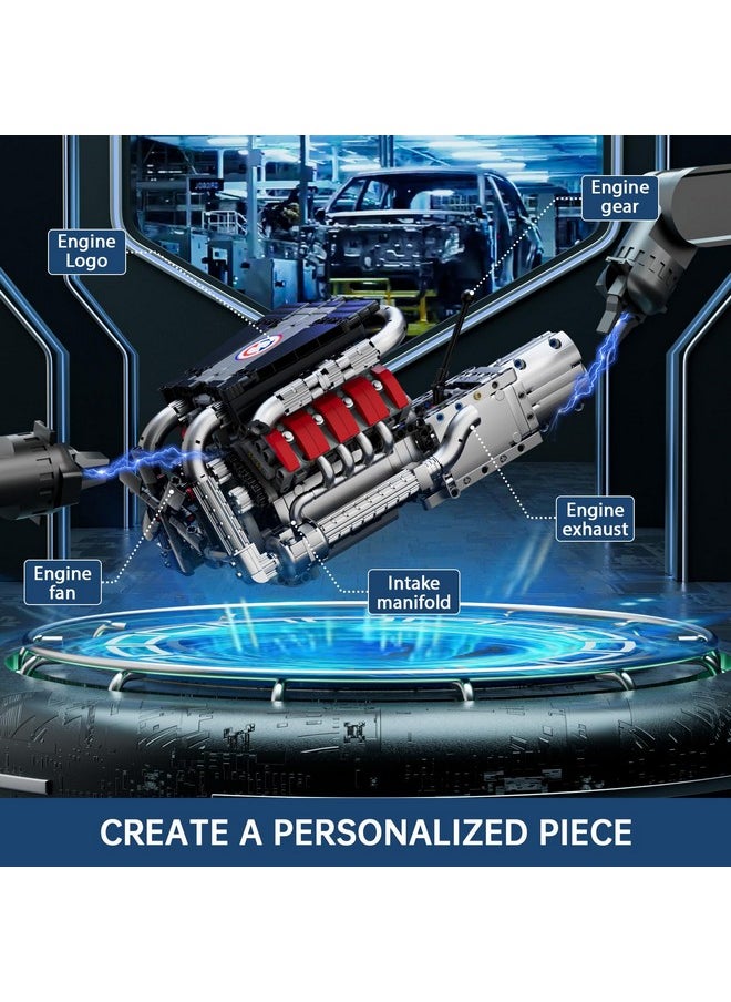 mould king Mould King V8 Model Engine Kit for Adults, V8 Engine Building Sets, Mini Engine Toys Scale with Motor, STEM Project Building Kits, DIY Collectible Blocks for Boys (1169 Pieces) 10203  - Image 5