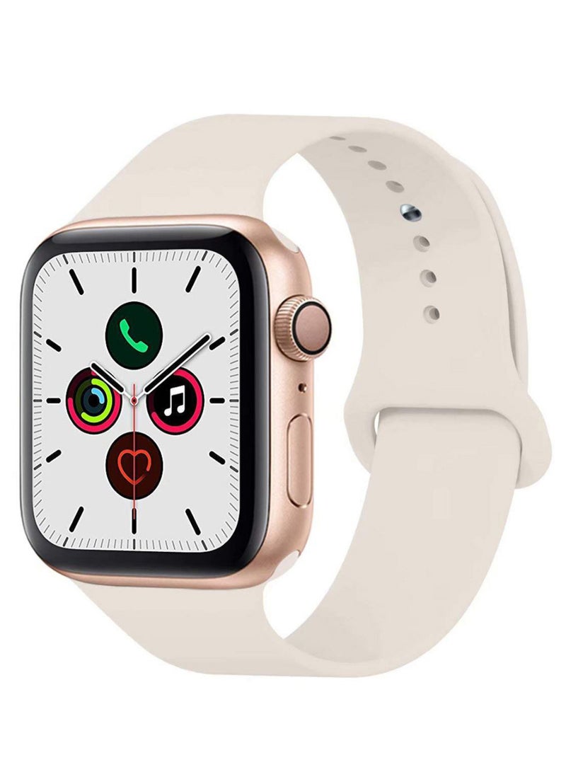 Perfii Solid Silicone Replacement Band For Apple Watch Series 5/4/3/2/1 Antique White - Image 1
