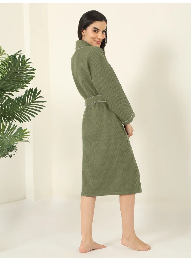 MULBERRY LIVING 100% Cotton -Waffle Lux Solid Bath Robe - Green