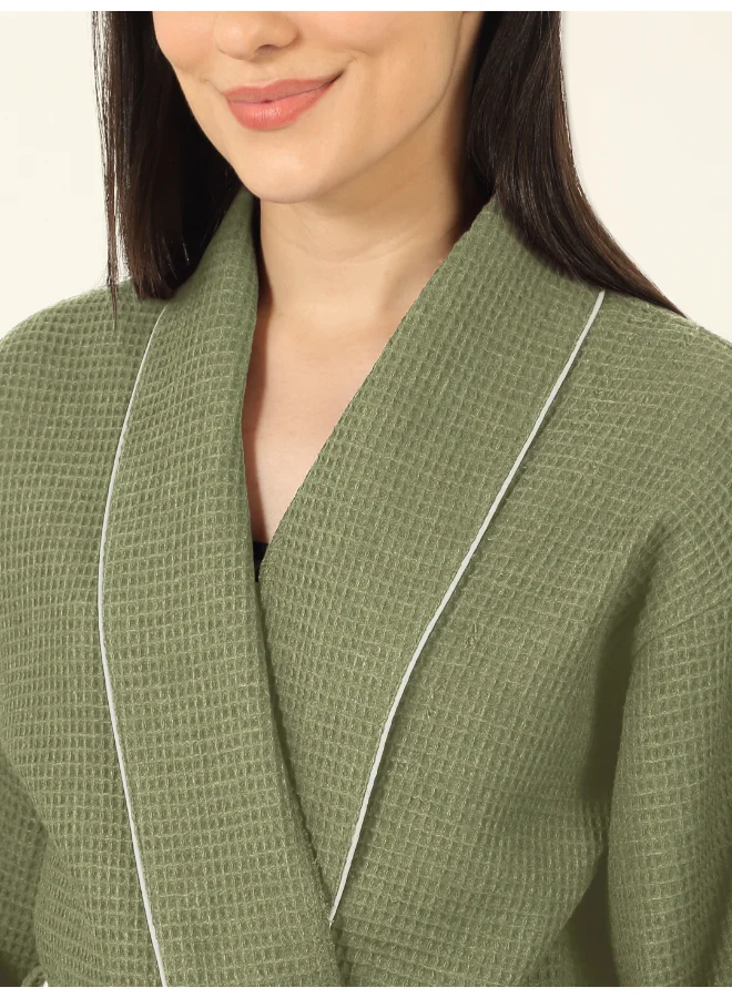 MULBERRY LIVING 100% Cotton -Waffle Lux Solid Bath Robe - Green