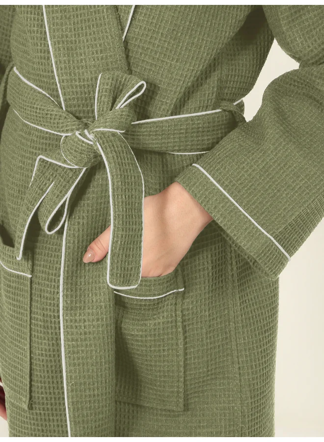 MULBERRY LIVING 100% Cotton -Waffle Lux Solid Bath Robe - Green
