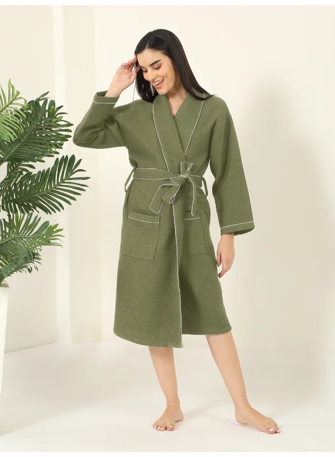 مالبيري ليفينج روب حمام قطني فاخر سادة أخضر