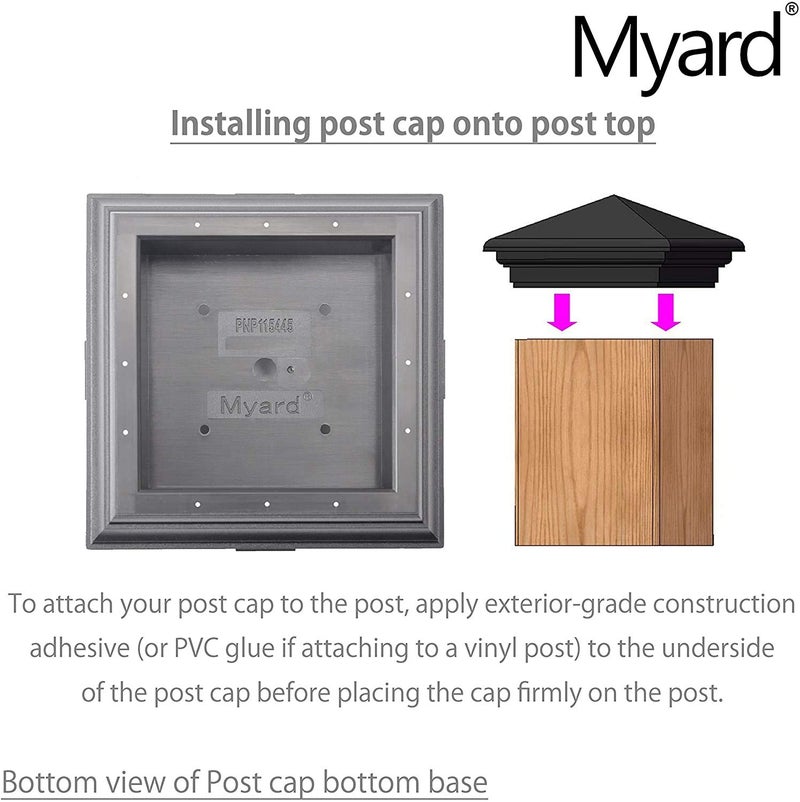 Myard Screw-Free Universal Fence Pyramid Top Cap fits Post 4 x 4 Inches (Actual Post Size 3.5'' x 3.5'', 89mm x 89mm) Porch, Handrail, Railing, Fence, Glue-On Design (Qty 1, White) - Image 5