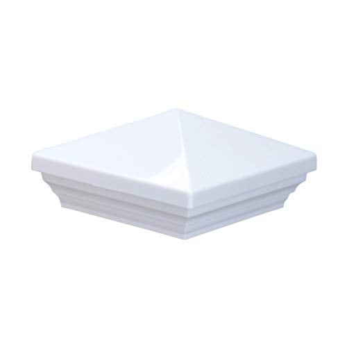 Myard Screw-Free Universal Fence Pyramid Top Cap fits Post 4 x 4 Inches (Actual Post Size 3.5'' x 3.5'', 89mm x 89mm) Porch, Handrail, Railing, Fence, Glue-On Design (Qty 1, White) - Image 1