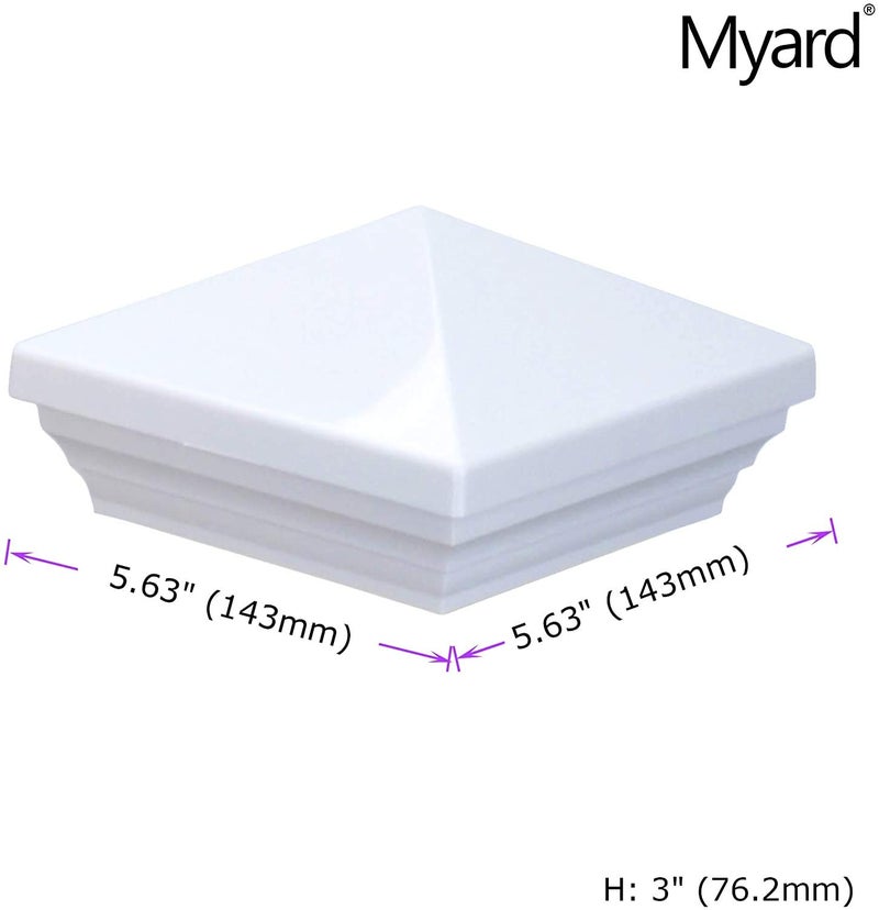 Myard Screw-Free Universal Fence Pyramid Top Cap fits Post 4 x 4 Inches (Actual Post Size 3.5'' x 3.5'', 89mm x 89mm) Porch, Handrail, Railing, Fence, Glue-On Design (Qty 1, White) - Image 3