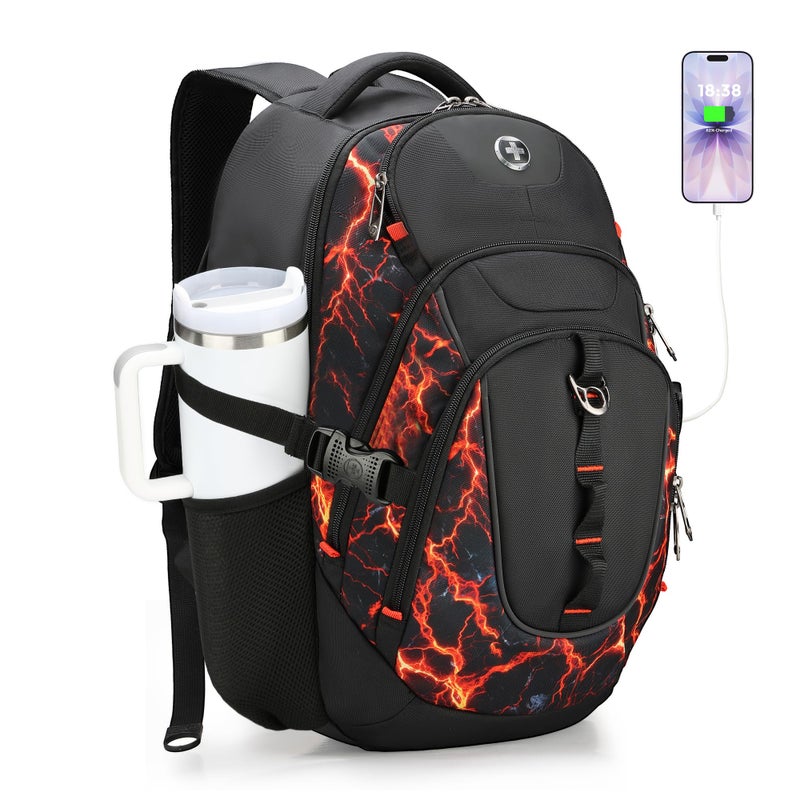 Swissdigital Laptop Backpack with USB Charging Port, Travel Backpack Fits 15.6 inches Computer, 31L Backpack for Men, Flame Red | SD803-97 - Image 1