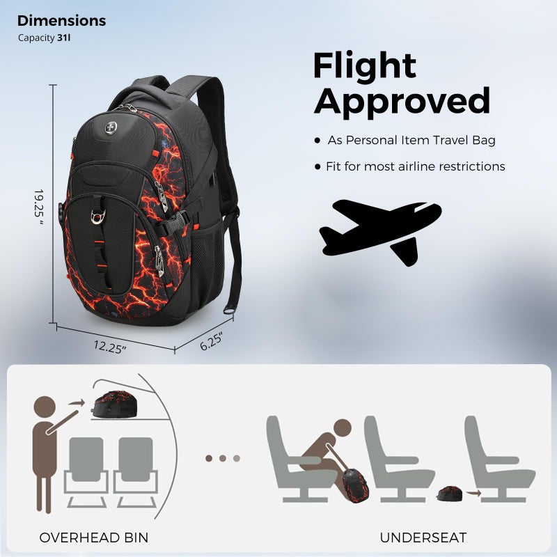 Swissdigital Laptop Backpack with USB Charging Port, Travel Backpack Fits 15.6 inches Computer, 31L Backpack for Men, Flame Red | SD803-97 - Image 2