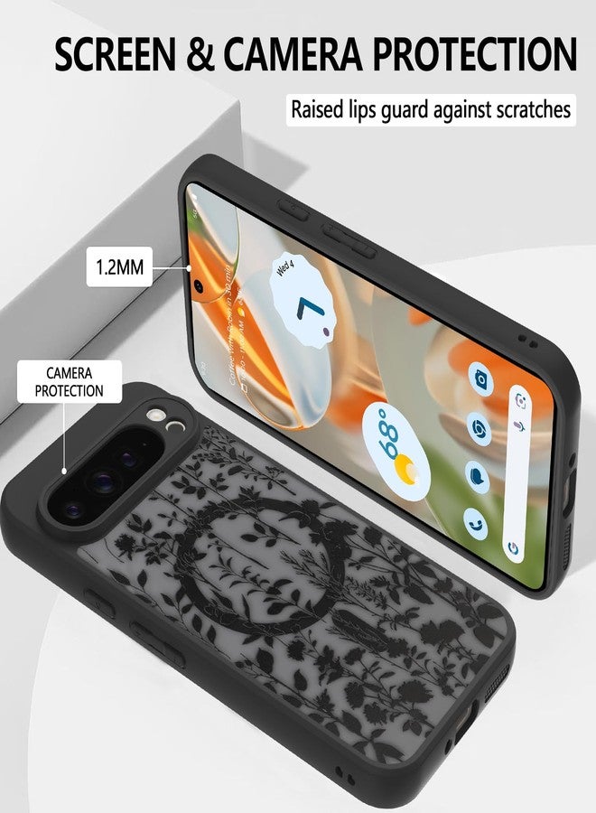 زيي جراب ZIYE المغناطيسي لهاتف Google Pixel 9 Pro XL [متوافق مع MagSafe] تصميم بنمط زهور أسود ناعم من مادة TPU ممتص للصدمات وغطاء خلفي صلب شفاف غير لامع لهاتف Pixel 9 Pro XL، زهرة - Image 5
