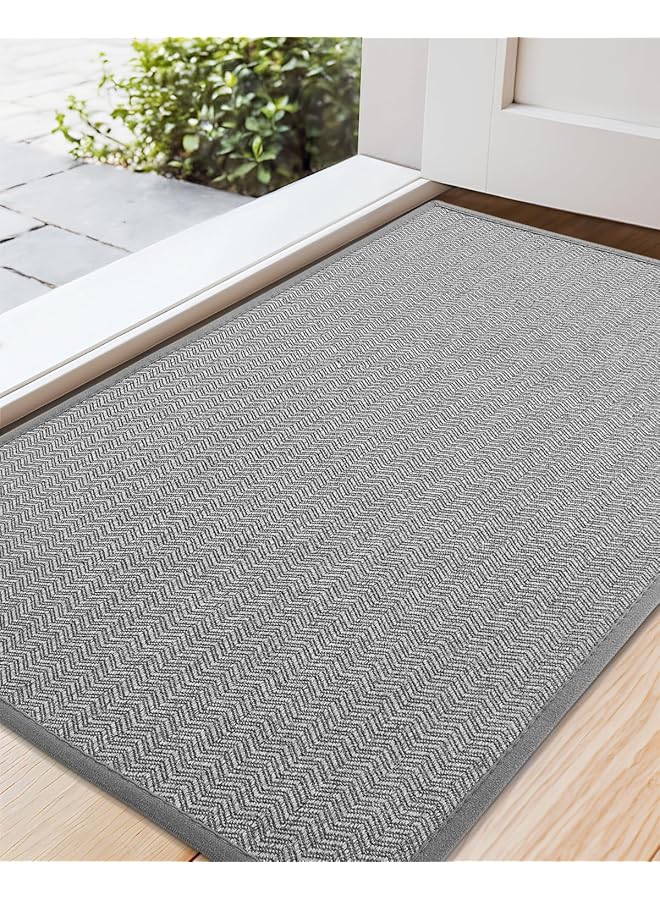 The Bros Thin Indoor Door Mats 43.5 x 75 cm, Dirt Trapper Door Mat Indoor Non Slip Rubber Backed, Absorbent Doormats Inside for Entryway Indoor Washable, Grey - Image 1
