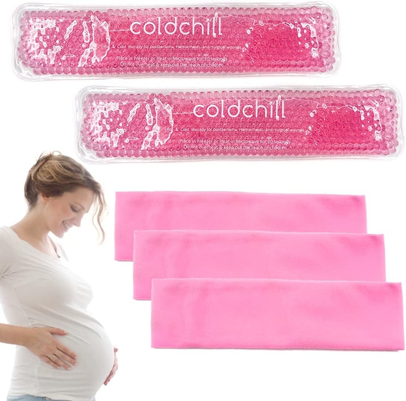 coldchill Reusable Perineal Ice Packs for Postpartum & Hemorrhoid Pain Relief, Hot & Cold Pack for Women After Pregnancy, 2 Ice Pack and 3 Cover. (Pink) - Image 1