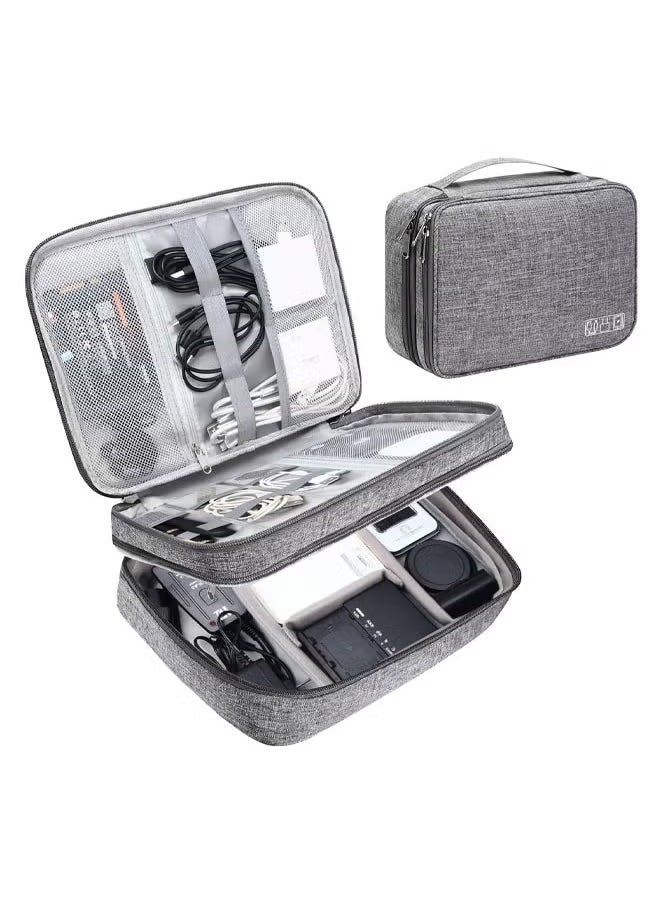 Arabest Electronic Organizer, Double Layer Travel Cable Organizer Bag Large Waterproof Electronic Accessories Storage Case for iPad, Kindle, Cables, Cord, Chargers, Hard Drive (Grey)  - Image 1