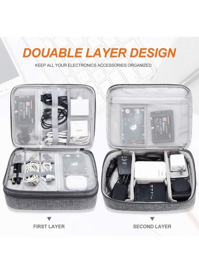 Arabest Electronic Organizer, Double Layer Travel Cable Organizer Bag Large Waterproof Electronic Accessories Storage Case for iPad, Kindle, Cables, Cord, Chargers, Hard Drive (Grey)  - Image 2