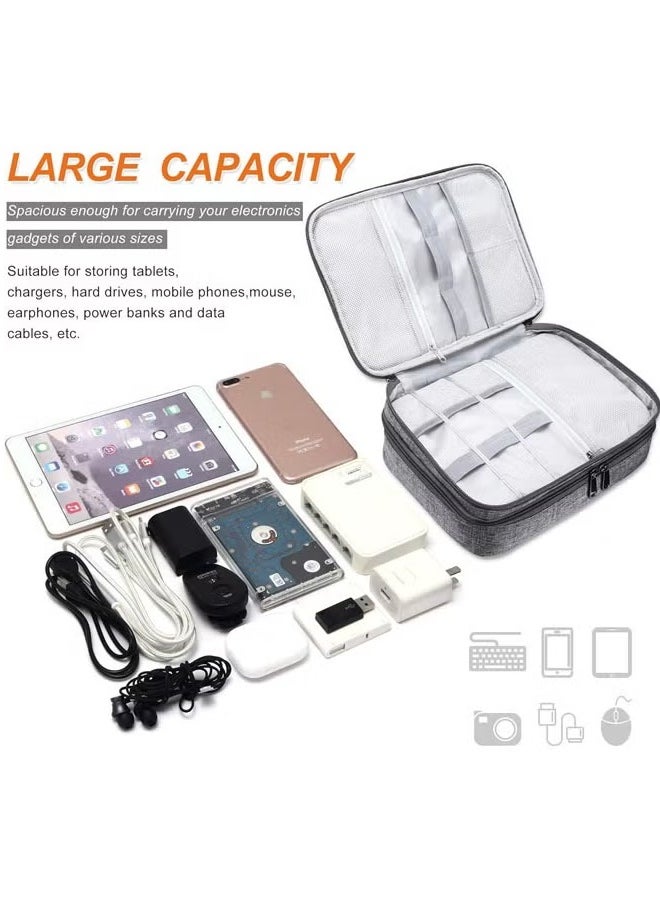 Arabest Electronic Organizer, Double Layer Travel Cable Organizer Bag Large Waterproof Electronic Accessories Storage Case for iPad, Kindle, Cables, Cord, Chargers, Hard Drive (Grey)  - Image 3