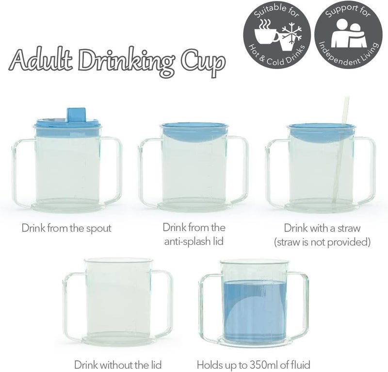 CUREPACK Adult Drinking Cup for Elderly – 350ml Non-Spill Cups – Dishwasher Safe Non-BPA Plastic Two-Handled Cup for Elderly – Sippy Cup for Adults, Disabilities - Image 4