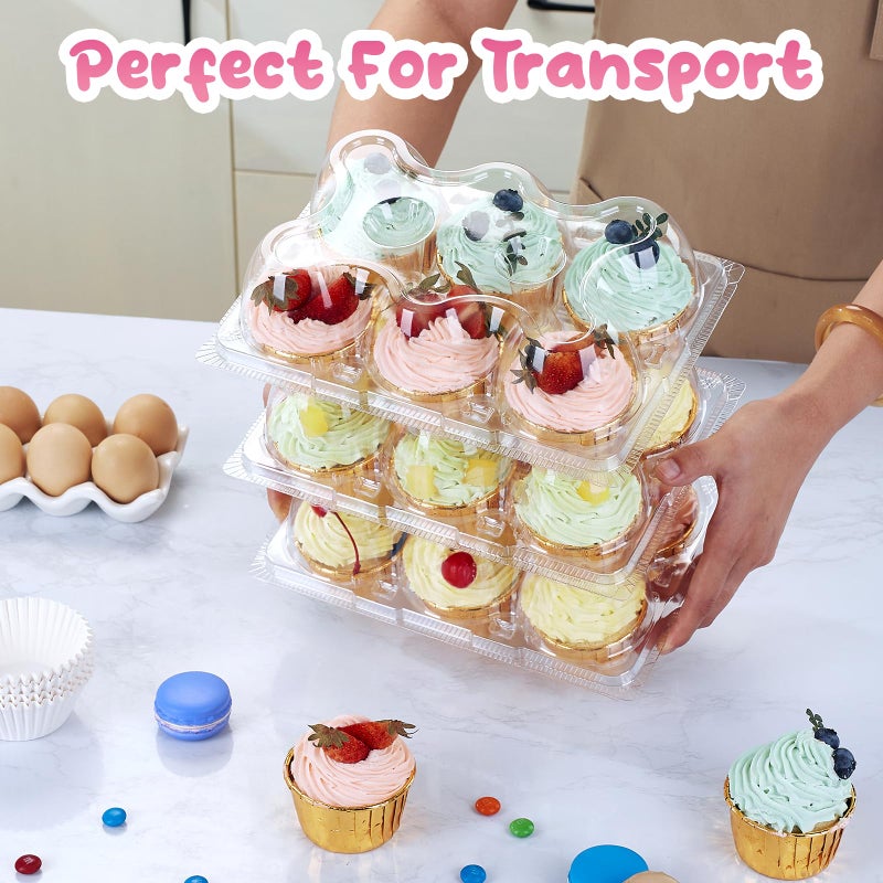 Meolibour (6 Count x 40 Sets) Stackable Cupcake Containers with 240 Pack Liners, Plastic Cupcakes Boxes Holders for 6 cakes, High Tall Dome Lid Cupcakes Carrier, Clear Cupcake Trays/Containers/Holders - Image 3