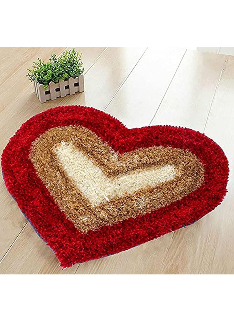 DIVYA UNIQUES DIVYA UNIQUES Super Soft Heart Shape Mat for Floor Polyester Heart Dil Design Anti Slip Entrance Rug Bedside Mat Rugs Welcome Door Mats for Home Living Room Bedroom 40 x 60 CM 