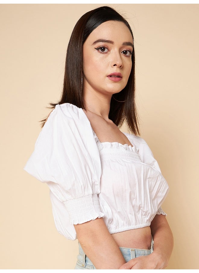 HIGH STAR - Crop White Woven Top for Women, Chic and Stylish - Image 1