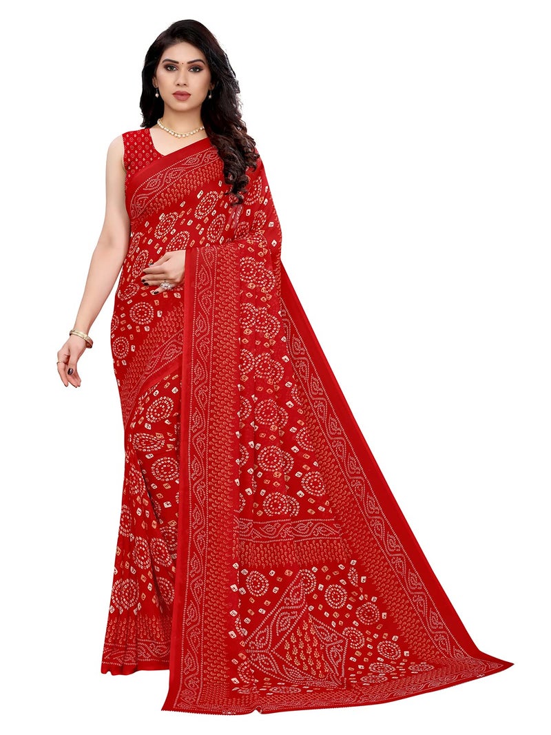 Satrani Women's Polyester Saree (2041ST571_Red) - Image 1