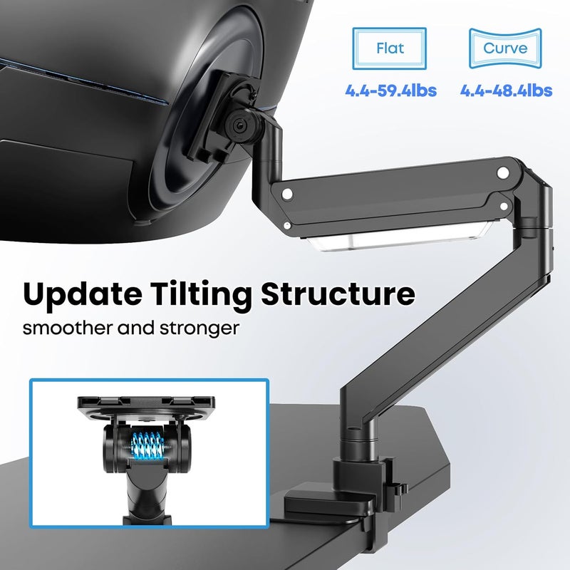 PUTORSEN Monitor Desk Mount Heavy Duty Design Premium Aluminium Swivelling Tilting Height Adjustable Single Arm Monitor Mount for 17 - 57 Inch LED LCD Screens, VESA 75 x 75 - 200 x 200 mm Weighs 27 kg - Image 3