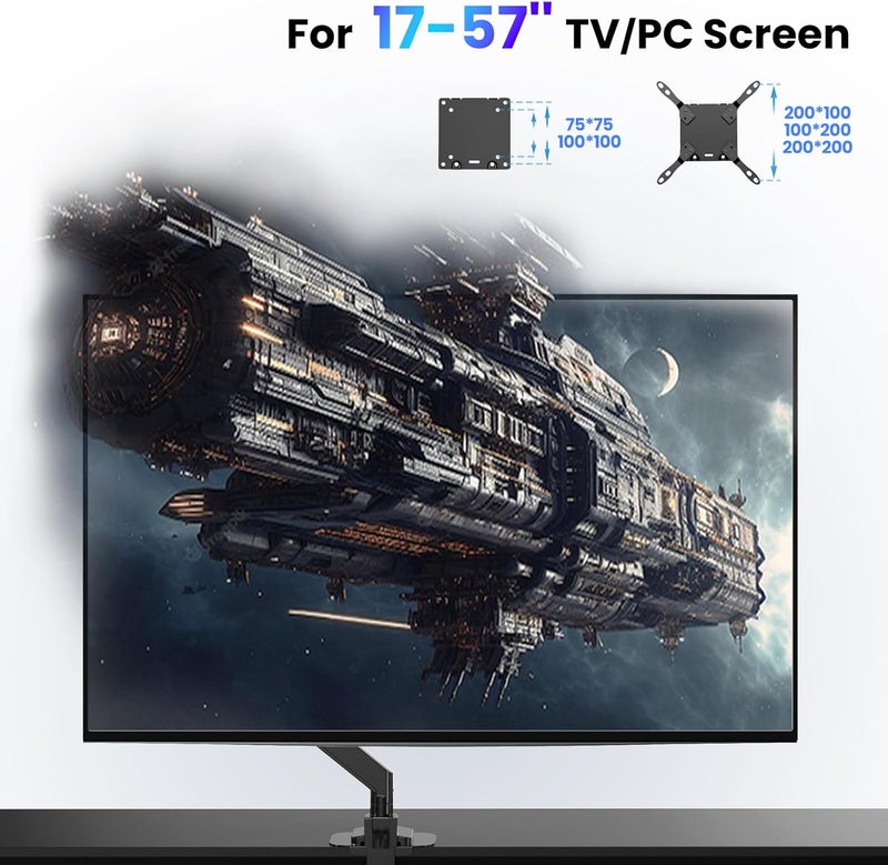 PUTORSEN Monitor Desk Mount Heavy Duty Design Premium Aluminium Swivelling Tilting Height Adjustable Single Arm Monitor Mount for 17 - 57 Inch LED LCD Screens, VESA 75 x 75 - 200 x 200 mm Weighs 27 kg - Image 2