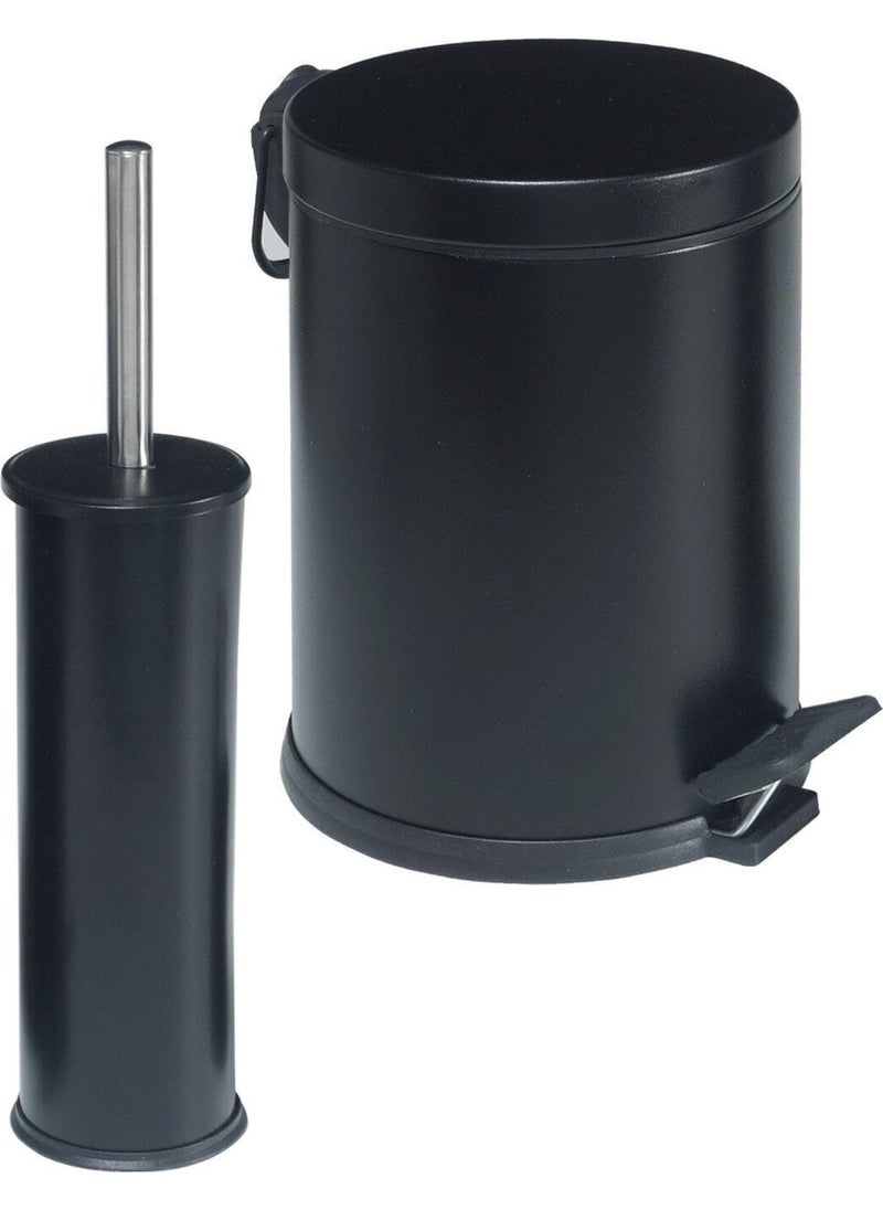Gör Seç View Select 3 Lt Black 2-Piece Bathroom Set Pedal Trash Can WC Toilet Brush Set Bathroom Trash Can  - Image 1