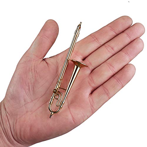 Dselvgvu Miniature Trombone with Stand and Case Brass Mini Musical Instrument Trombone Replica Collectible Figurines Dollhouse Accessories Model Home Decoration Display Ornament (4.45"x0.87") - Image 2