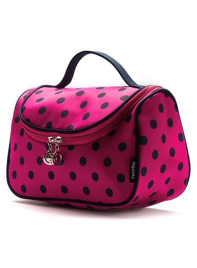 Yeiotsy Travel Cosmetic Bag Cute, Polka Dots Makeup Bag for Girls Travel Toiletry Organizer (Rose Red) - Image 1