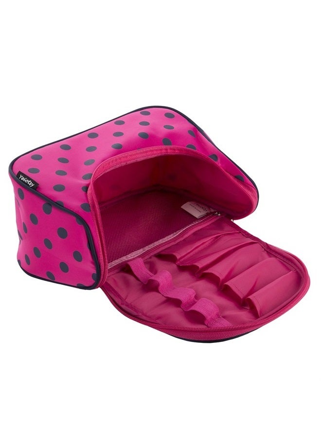 Yeiotsy Travel Cosmetic Bag Cute, Polka Dots Makeup Bag for Girls Travel Toiletry Organizer (Rose Red) - Image 4