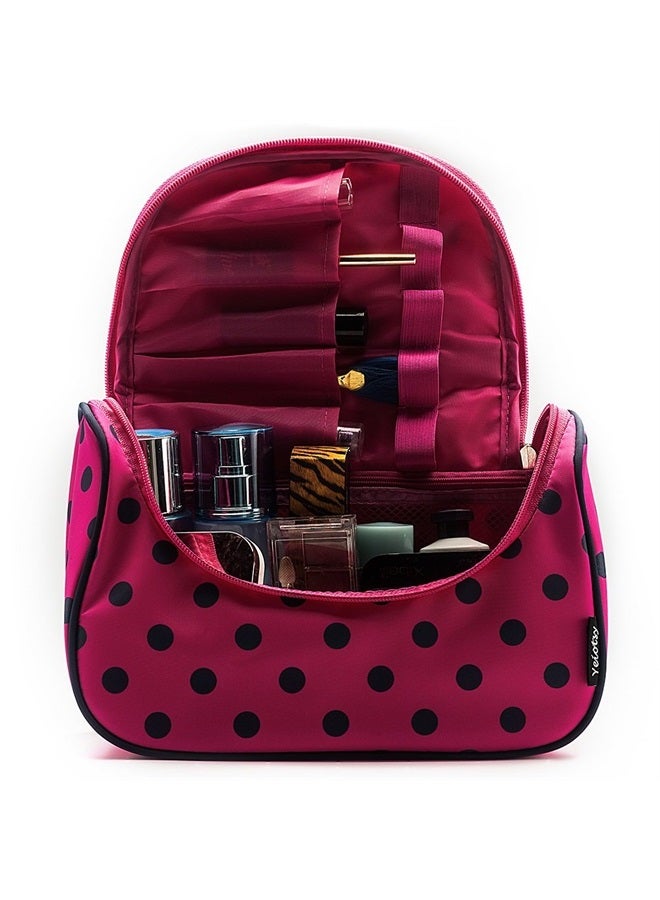 Yeiotsy Travel Cosmetic Bag Cute, Polka Dots Makeup Bag for Girls Travel Toiletry Organizer (Rose Red) - Image 3