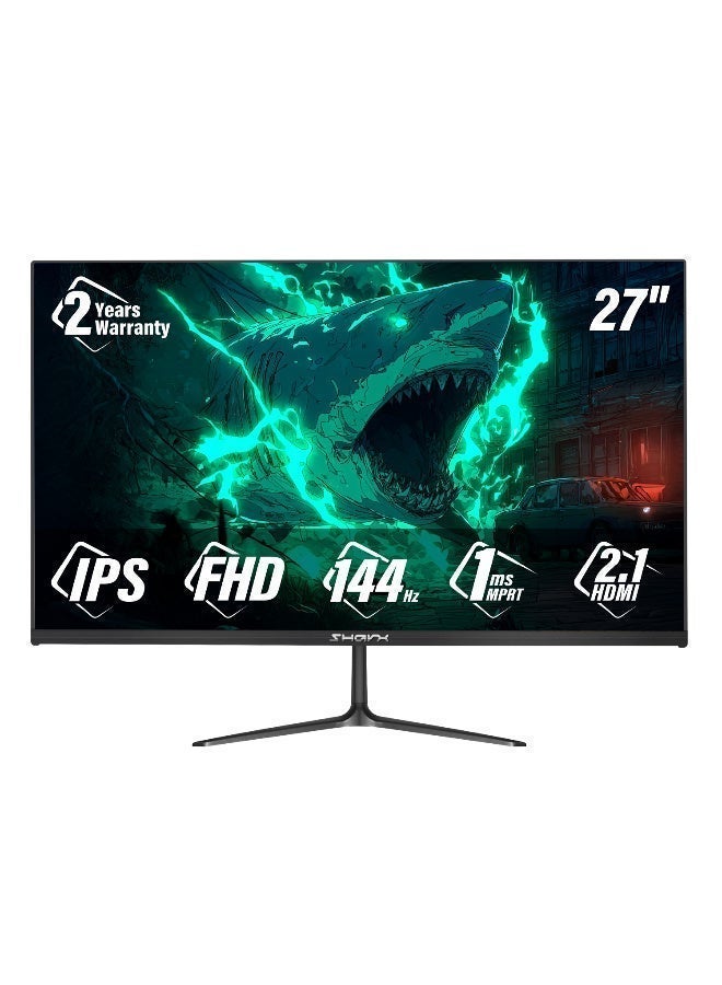 SHARX Bite 27 Inch FHD Gaming Monitor, 144Hz Refresh Rate, 1ms MPRT IPS Panel, HDR10, FreeSync & G-Sync Compatible, HDMI 2.1 & DisplayPort 1.2, VESA 100×100, Built-in Speakers - Image 1
