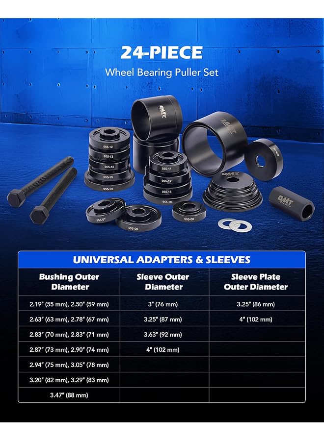 Orion Motor Tech Wheel Bearing Press Kit For Front Wheel Drive Bearing Removal & Installation, 24Pc Wheel Bearing Puller Tool Set With Sliding Screws Universal Bushings Sleeves Storage Case - Image 2