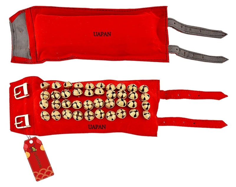 UAPAN 4 line Ankle Bells Velvet Pad for Classical Bharatanatyam Kathak Dance with Adjustable Strap(Red) - Image 2