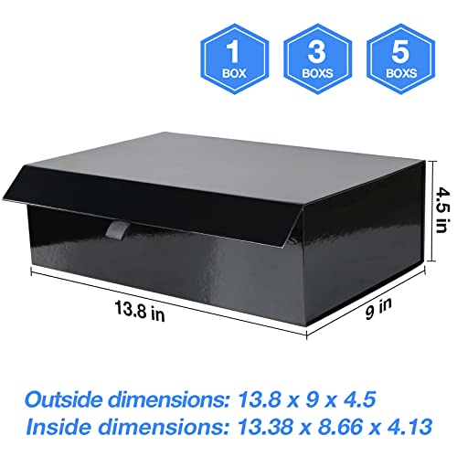 Aimyoo 1 Pack Black Collapsible Gift Box with Magnetic Closure Lids & Rope for Easy Opening 13.8x9x4.3, Bridesmaid Groomsman Proposal Boxes, Rectangle Storage Present Boxes - Image 4