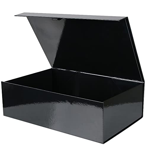 Aimyoo 1 Pack Black Collapsible Gift Box with Magnetic Closure Lids & Rope for Easy Opening 13.8x9x4.3, Bridesmaid Groomsman Proposal Boxes, Rectangle Storage Present Boxes - Image 1