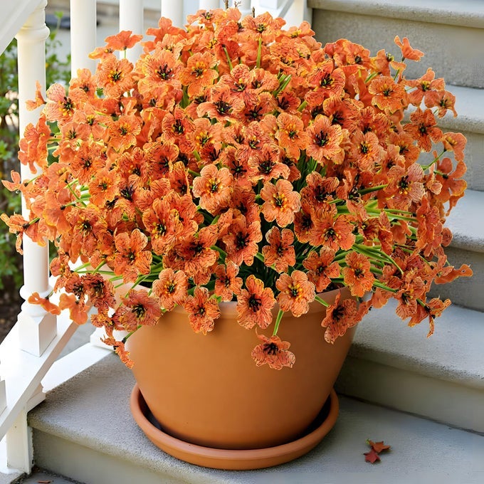 72 BUNDLES ARTIFICIAL FALL FLOWERS FOR OUTDOORS UV RESISTANT NO FADE FAUX AUTUMN PLANTS FOR OUTSIDE HOME GARDEN WEDDING PARTY FALL DCOR ORANGE