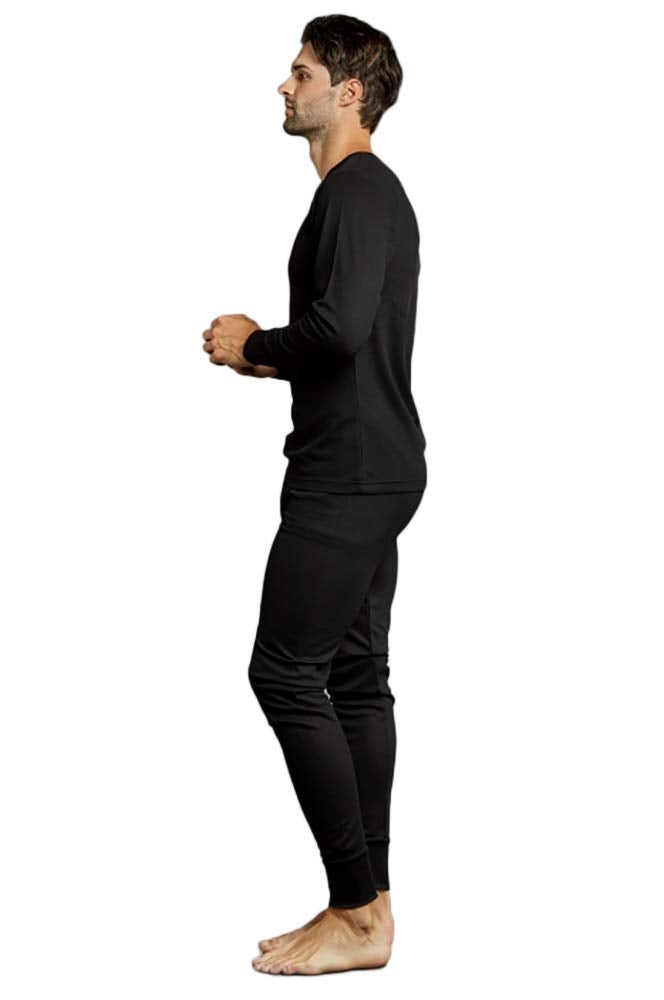Knocker Men's Long Thermal Underwear Top and Bottom Set (XL, Black) - Image 3